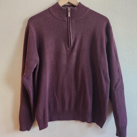 Oscar de la Renta Sweater Mens Large Purple Half Zip Pullover Mock Neck Classic - Picture 1 of 9